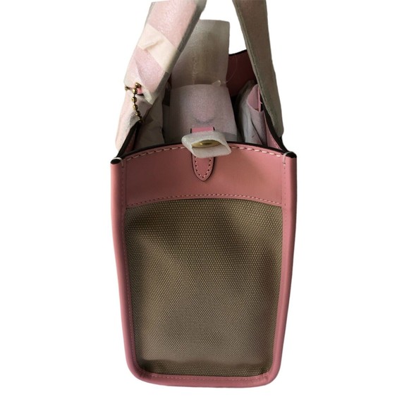 Coach Field 22 Logo ColorBlock Natural Canvas Tote Crossbody Bag Pink New - Picture 4 of 10